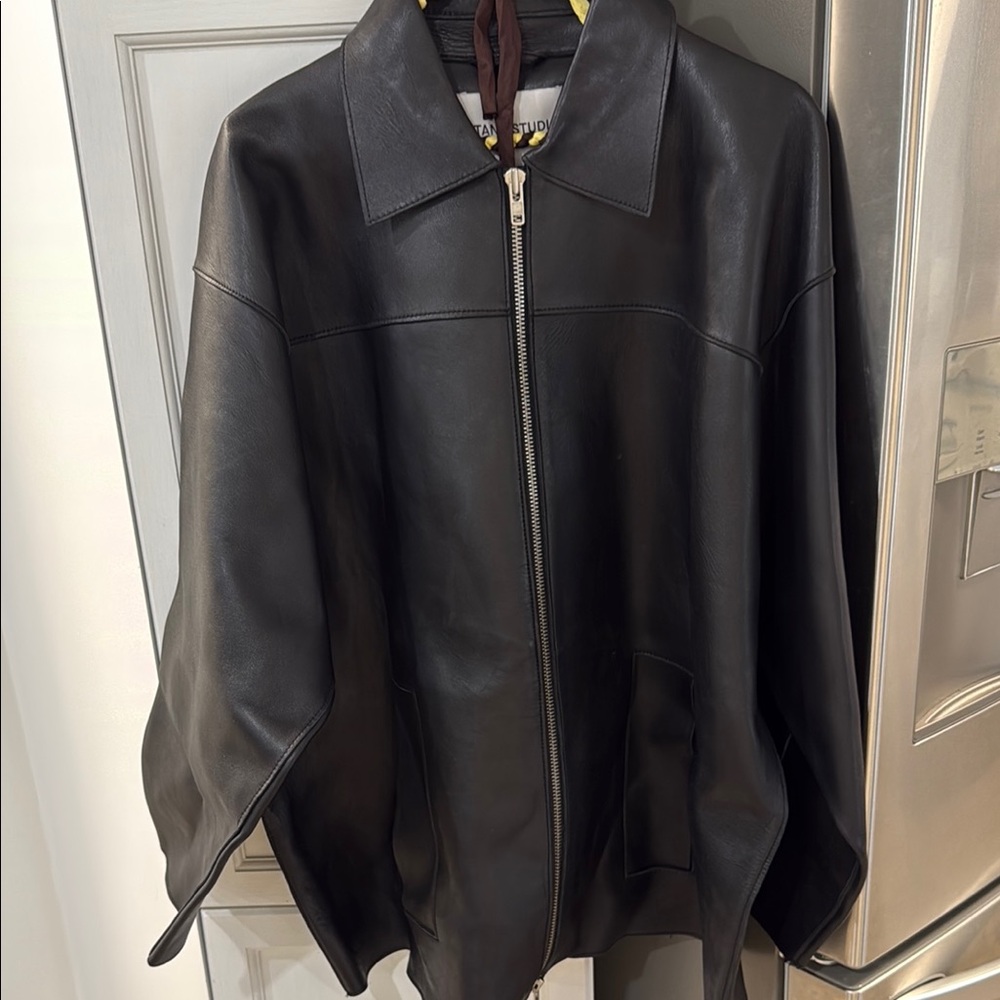 Black Leather Zip-Front Jacket